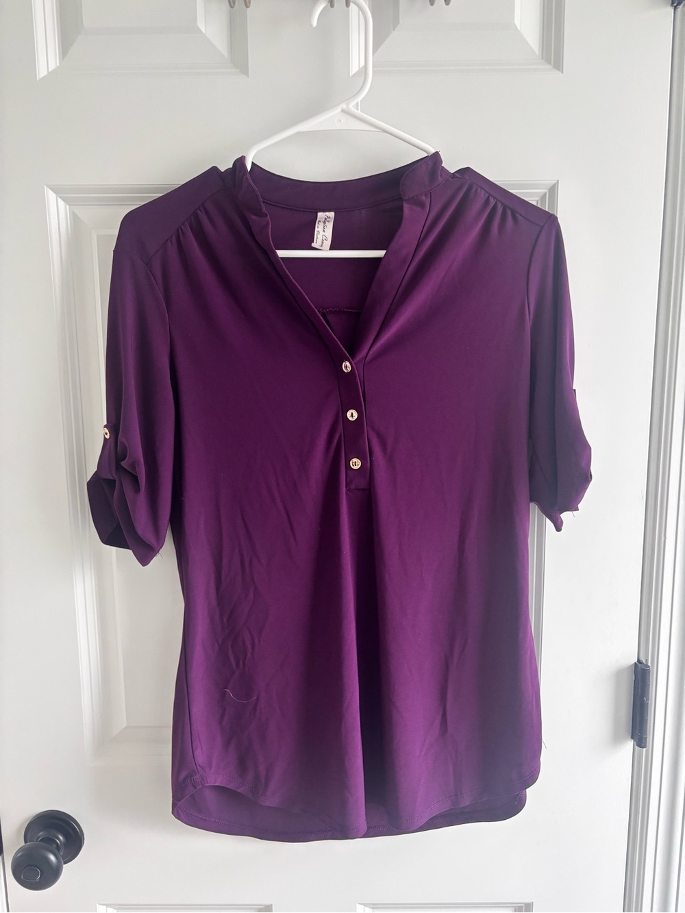 Women's Purple Roll-Sleeve Blouse Lightweight